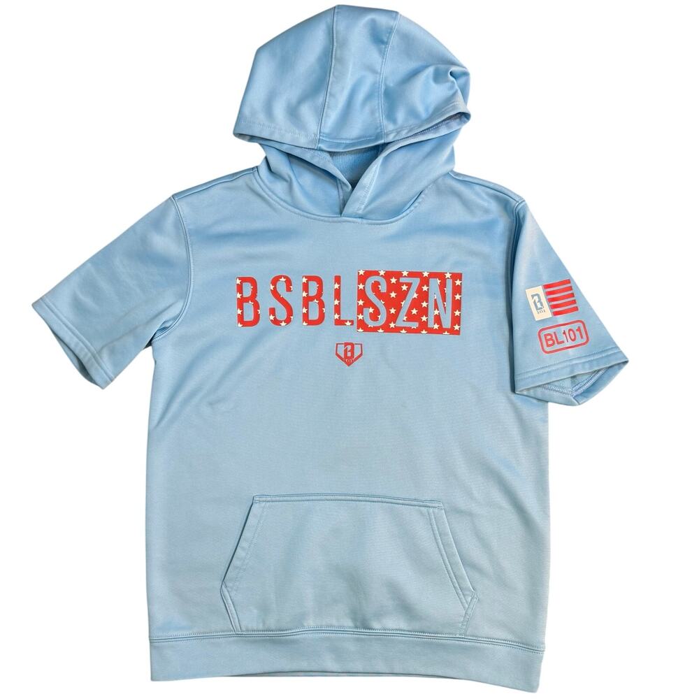 Baseball Lifestyle 101 BSBL-SZN Short Sleeve Hoodie V2 Blue Stars Youth Large
